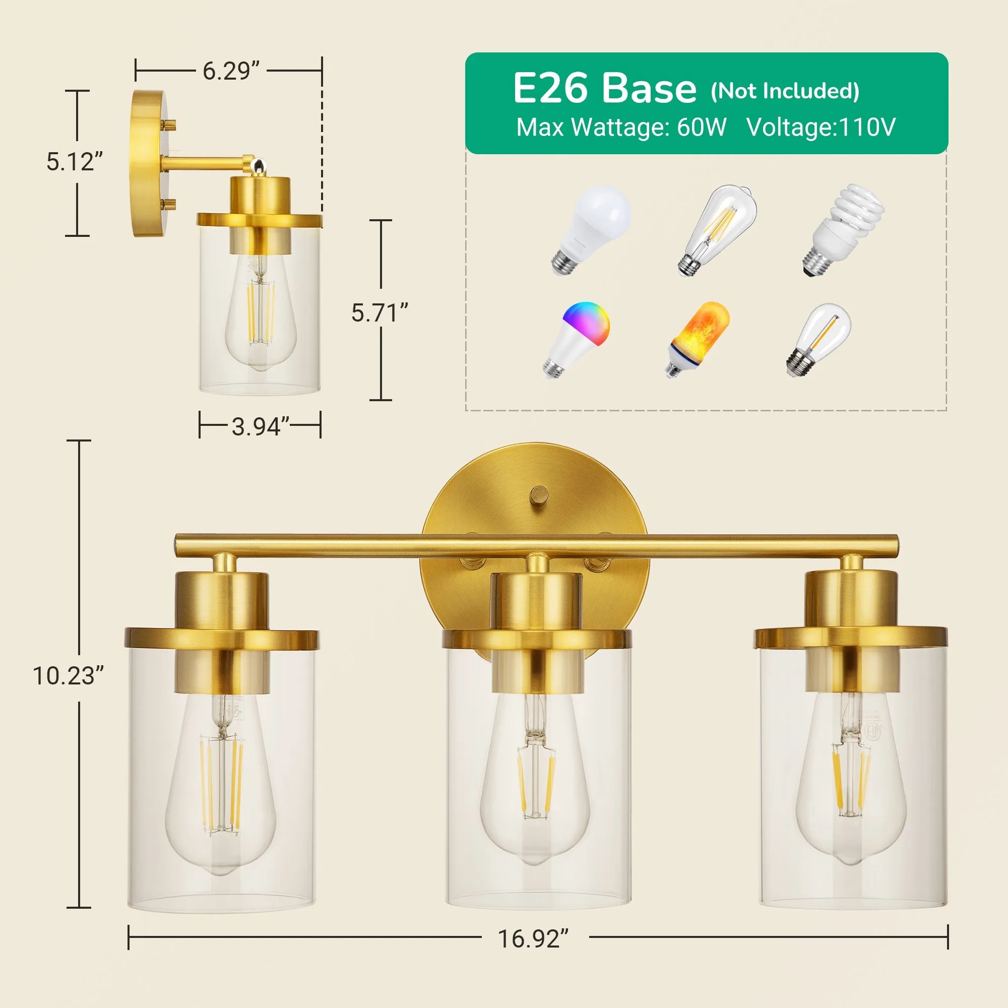 3 Light Gold Bathroom Vanity Light-HHVL04D