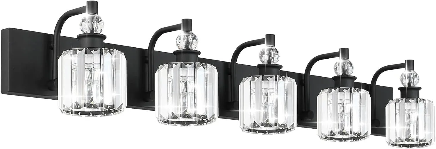 5-Light Crystal Vanity, Matte Black