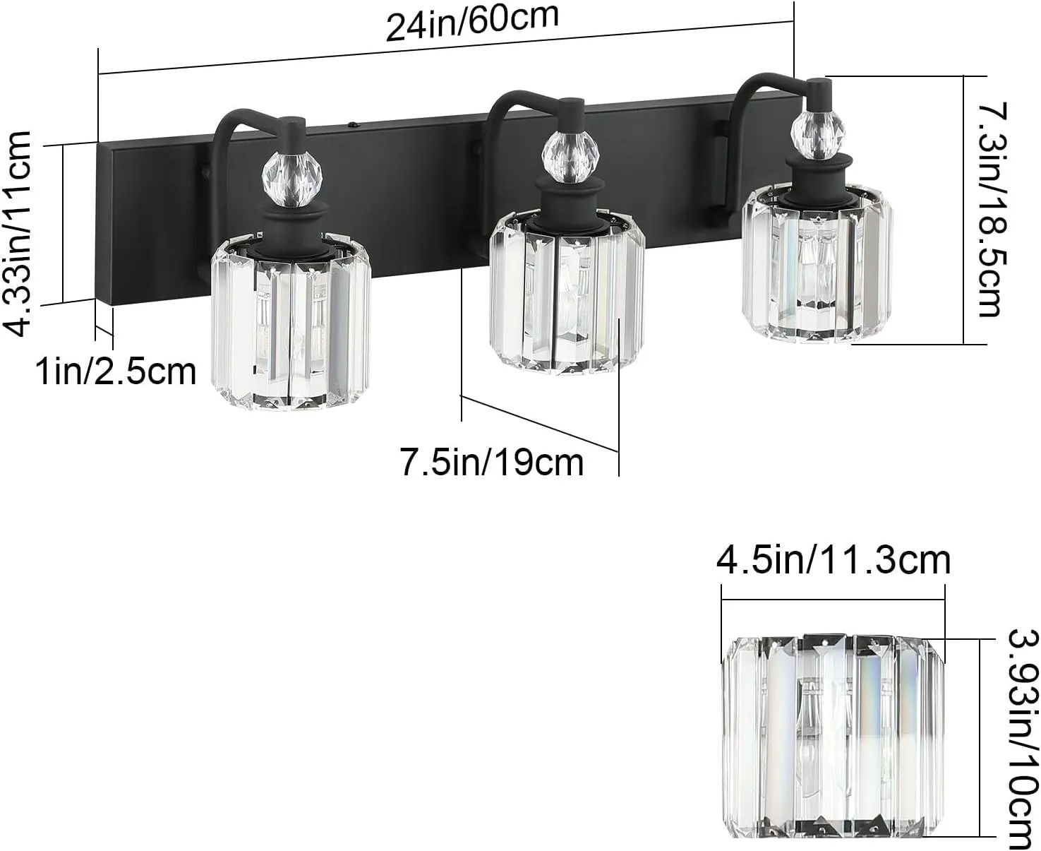 5-Light Crystal Vanity, Matte Black