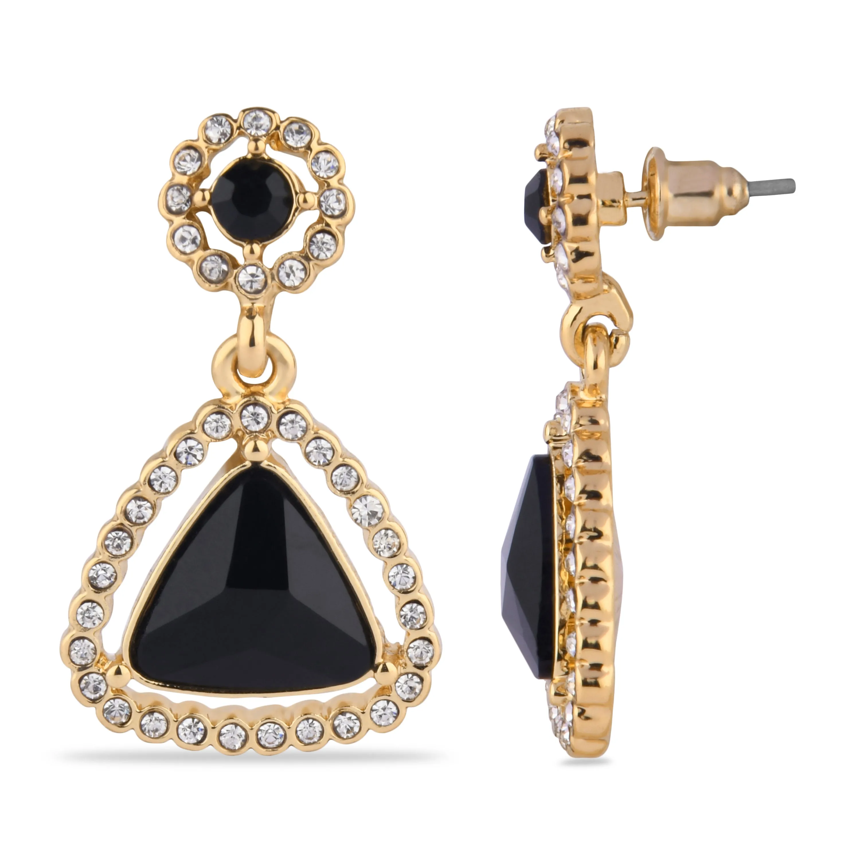 Accessorize London Women's Black Stone Geo Drop Earring