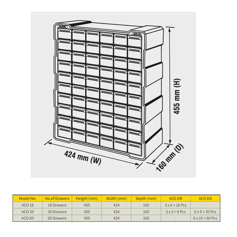 Alkon: ACO60 Component Organizer Box with 60 Drawers