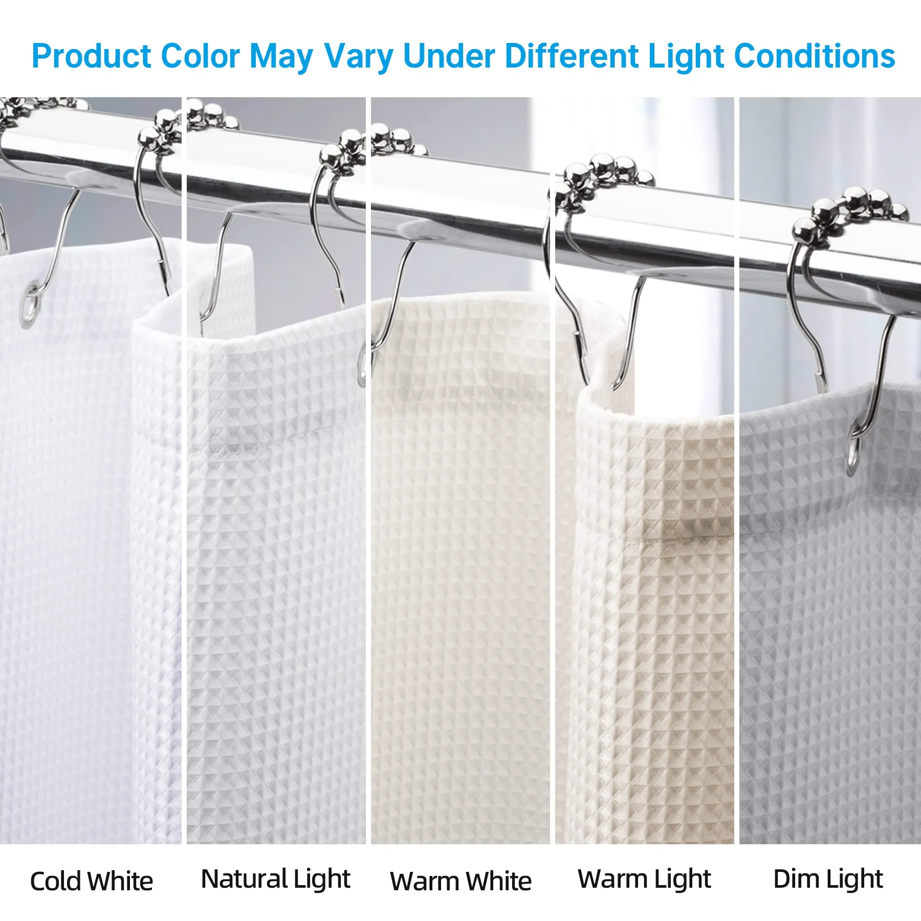 AmazerBath White Shower Curtain Fabric, Waffle Shower Curtains for Bathroom, Cloth Shower Curtain Heavy Duty, Thick Bathroom Shower Curtains Hotel Quality, Premium Polyester, 72x72 Inches