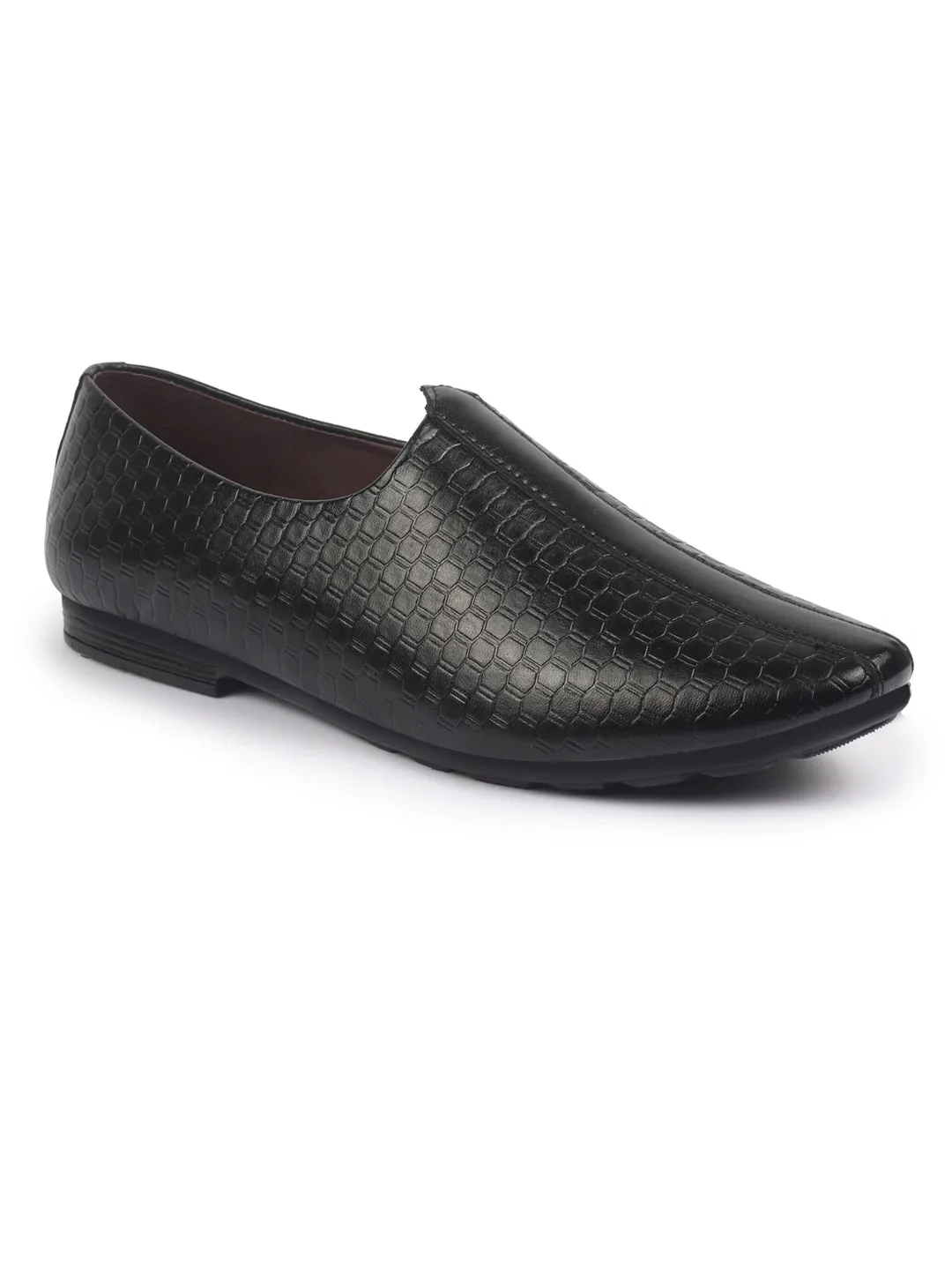 Basics Men Black Embossed Design Ethnic Slip On Juttis and Mojaris