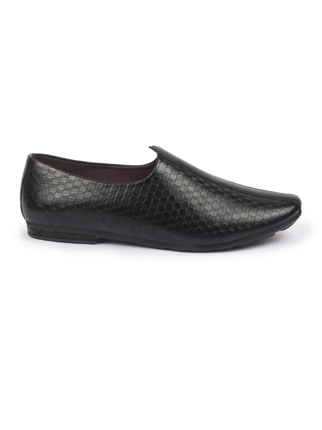 Basics Men Black Embossed Design Ethnic Slip On Juttis and Mojaris