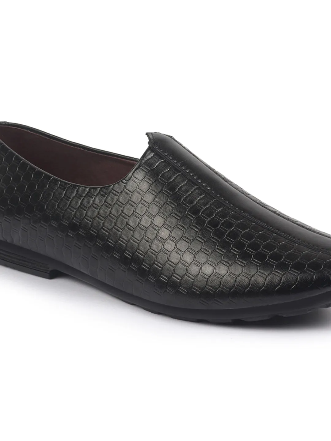 Basics Men Black Embossed Design Ethnic Slip On Juttis and Mojaris