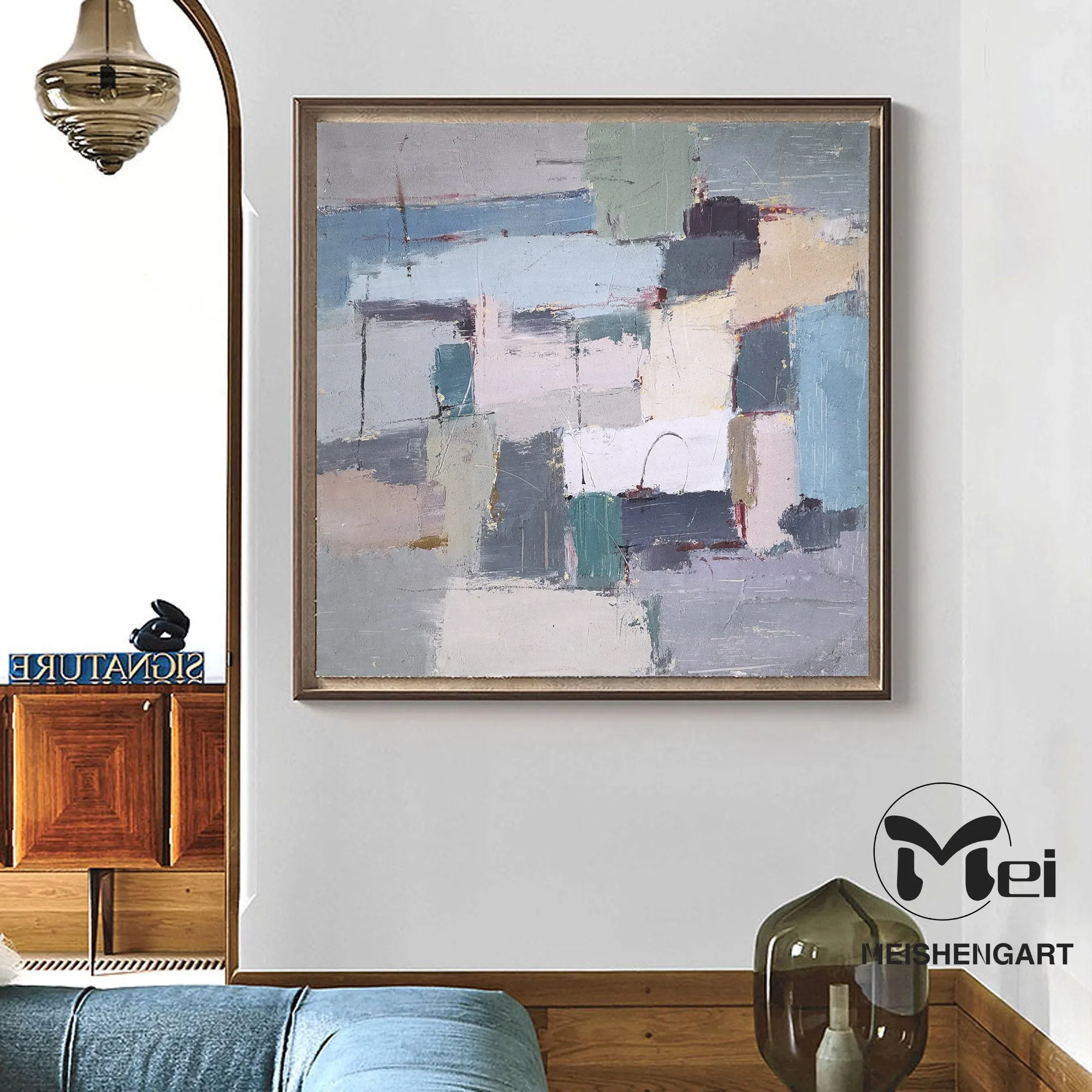 Blue Beige Gray Abstract Painting Colorful Painting Kp018