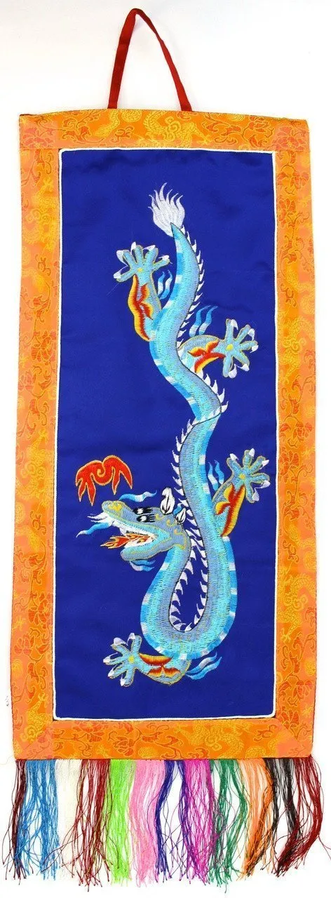 Blue Dragon Embroidery Wall Hanging