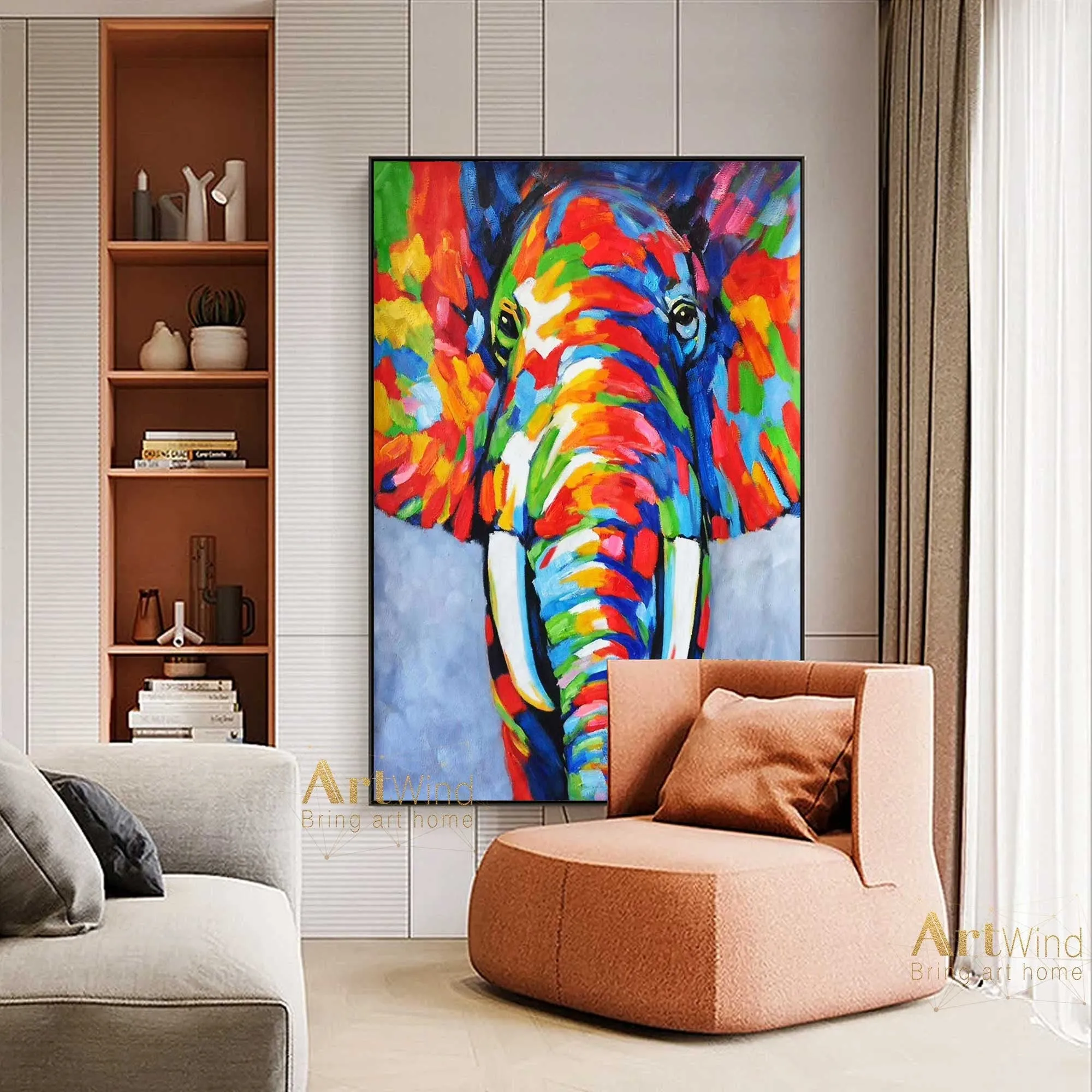 Bright Elephant Painting Colorful Abstract Art Modern Decor DP052