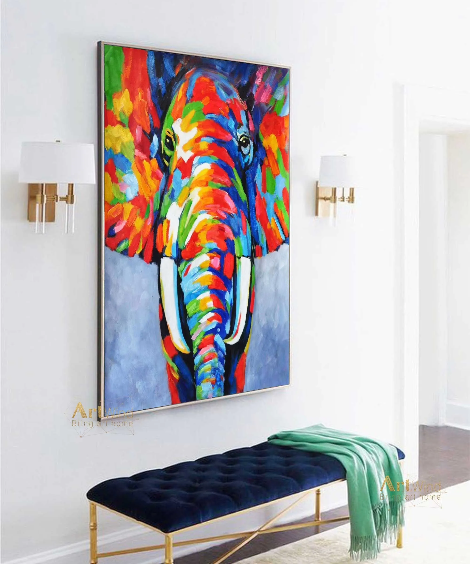 Bright Elephant Painting Colorful Abstract Art Modern Decor DP052