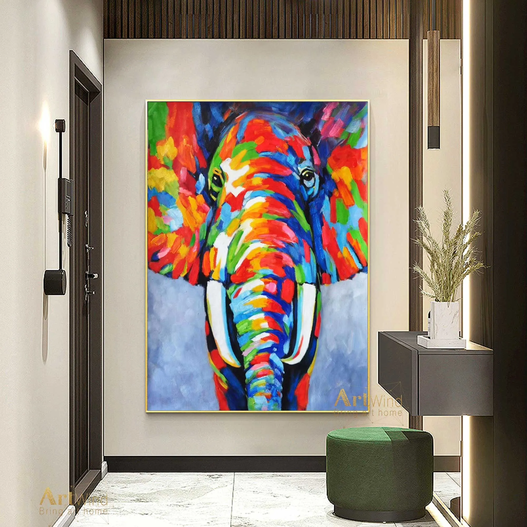 Bright Elephant Painting Colorful Abstract Art Modern Decor DP052