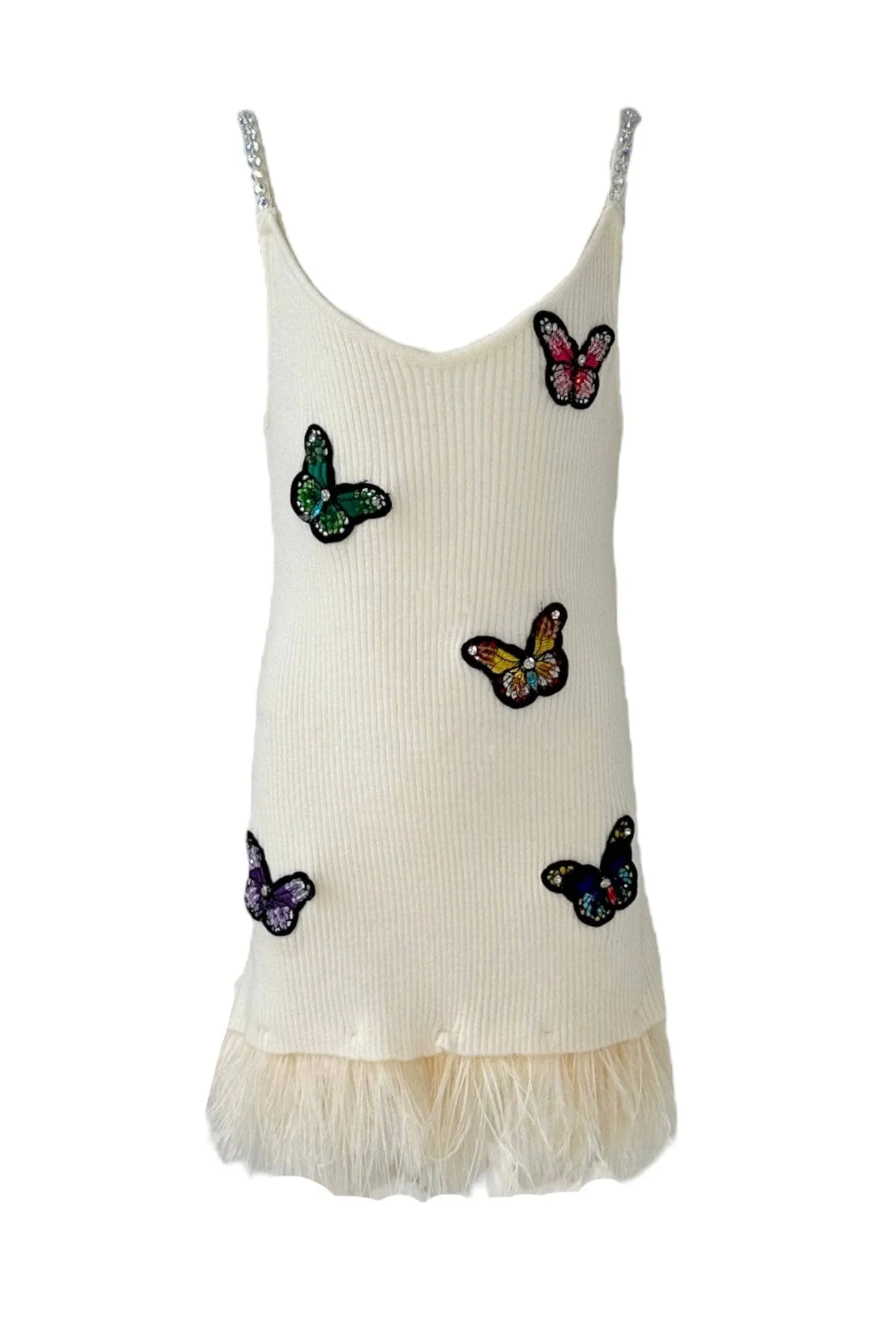 Crystal Butterfly Feather Trims Dress