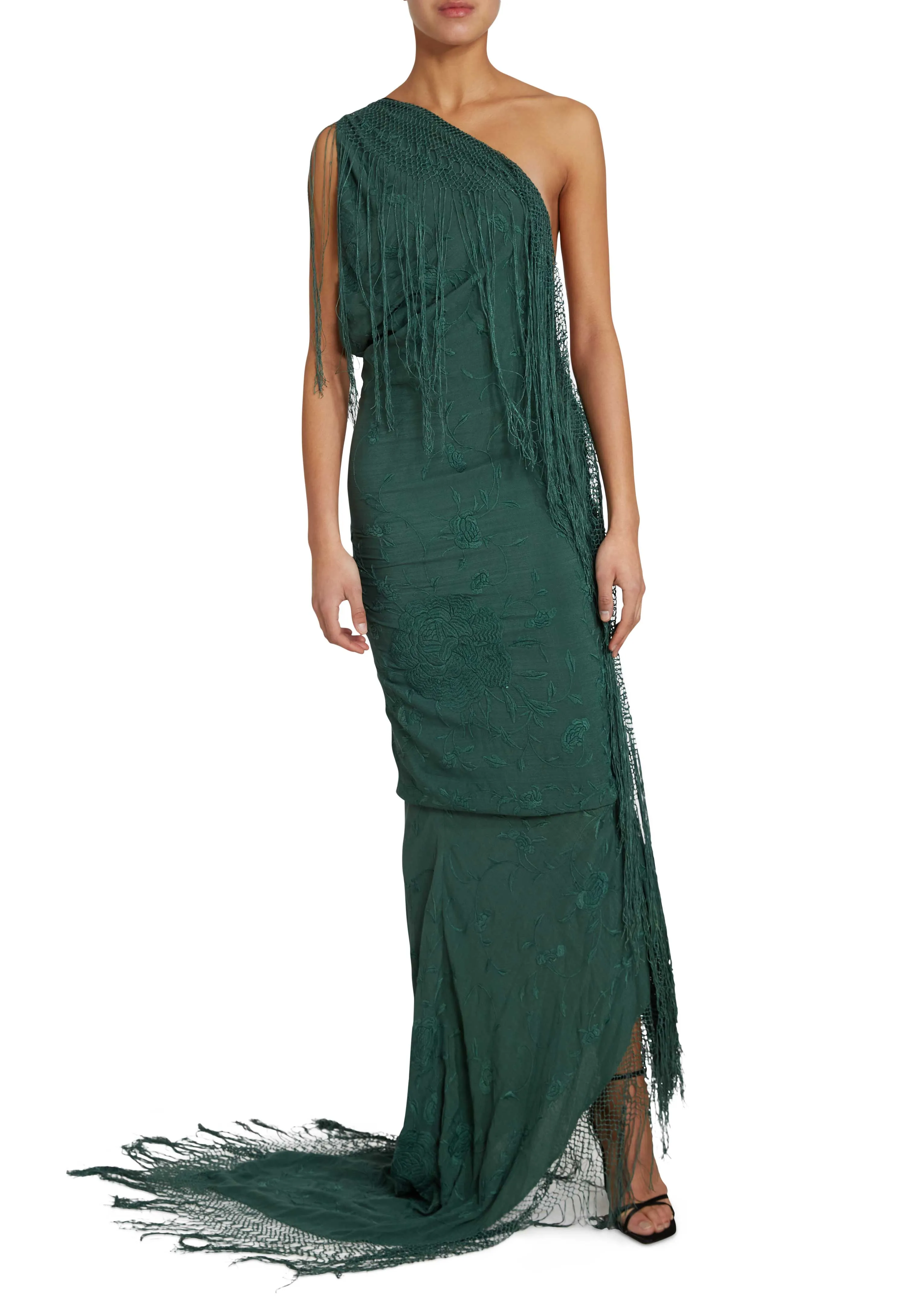 Demi-Couture Piano Shawl Gown - Emerald