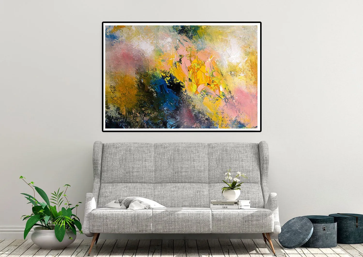 Extra Large Modern Wall Art Yellow Pink Blue Dine Room Wall Art