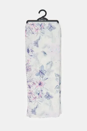 Girls Beige Butterfly Print Scarf