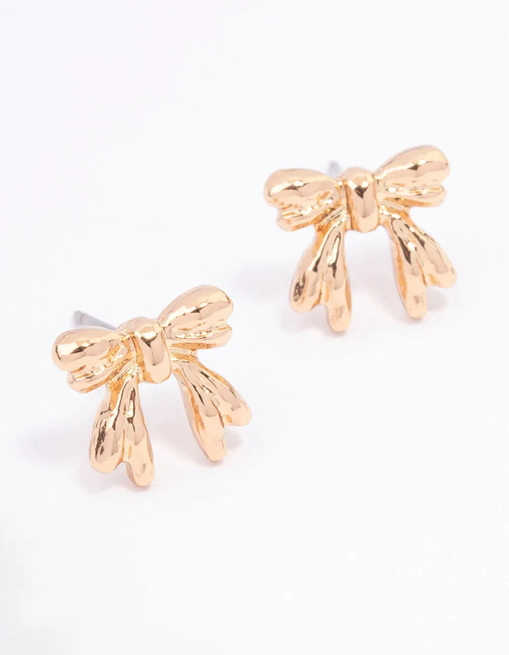 Gold Decorative Bow Stud Earrings