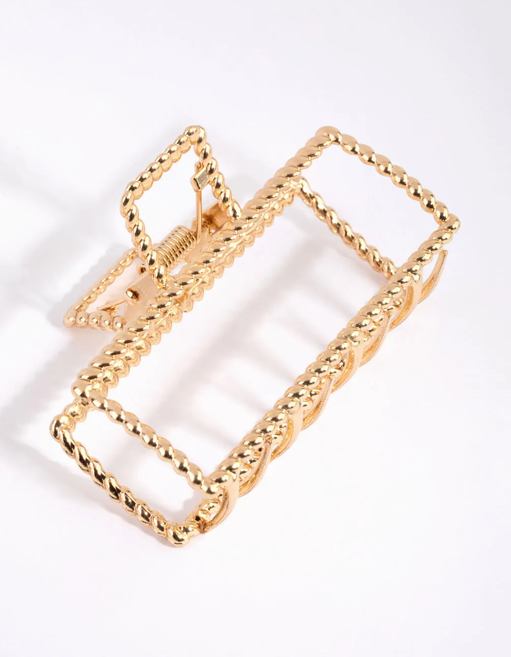 Gold Rectangular Textured Twist Claw Clip