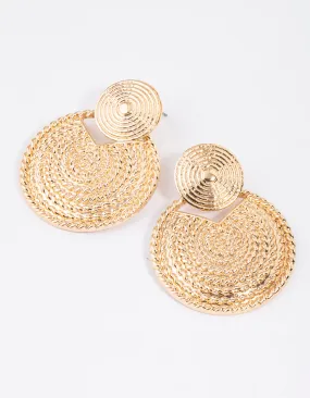 Gold Textured Round Drop Earrings