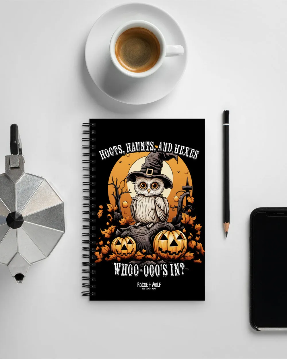 Hoots Haunts and Hexes Spiral Notebook - Cute Spooky Journal for Women Gothic Home Office Stationery Halloween Gifts