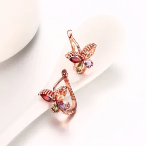 Kairangi Earrings for Women and Girls | Multicolor Swiss AAA Zircons Crystal Studs | Butterfly Designed Rose Gold Plated Clip On Stud | | Birthday Gift for girls & women Anniversary Gift for Wife