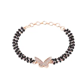 Kairangi Mangalsutra Bracelet for Women Black Beads Butterfly Charm Rose Gold Plated Hand Mangalsutra Bracelets for Women | Marriage Anniversay Birthday Gift For Wife and Women