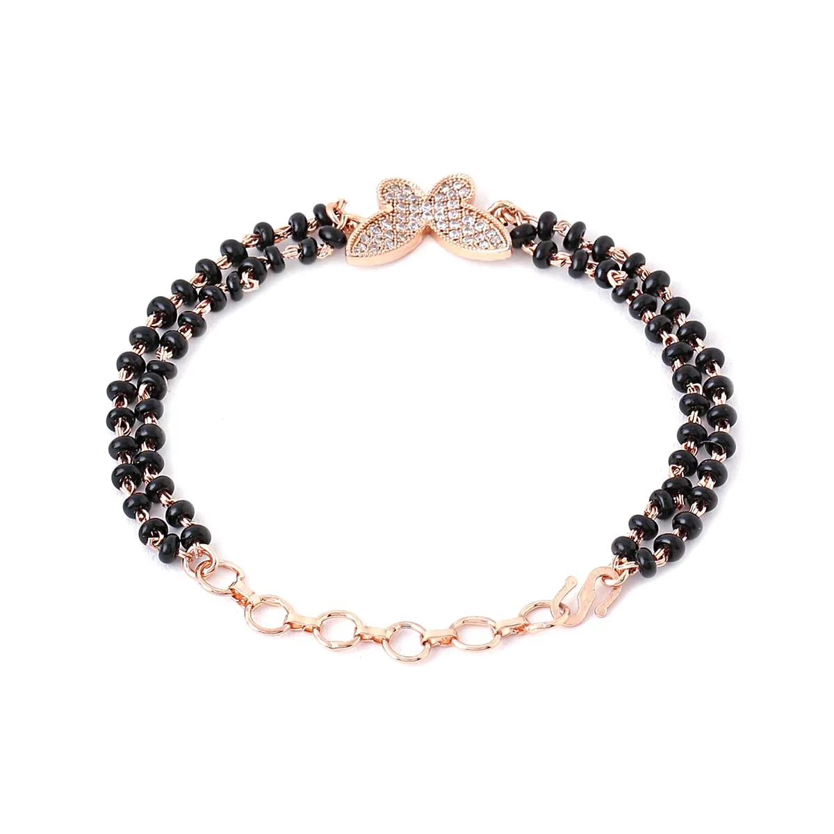 Kairangi Mangalsutra Bracelet for Women Black Beads Butterfly Charm Rose Gold Plated Hand Mangalsutra Bracelets for Women | Marriage Anniversay Birthday Gift For Wife and Women