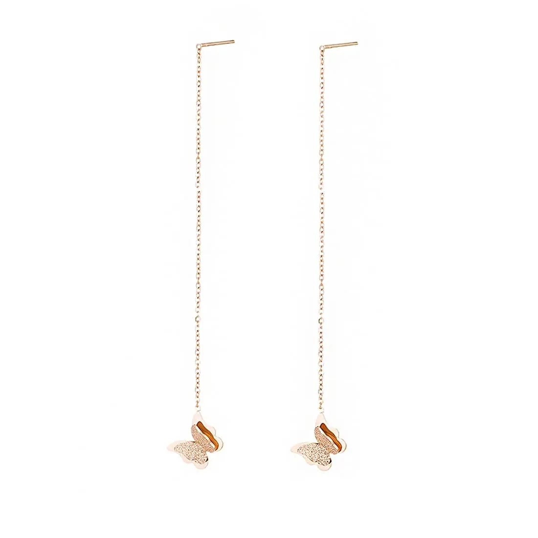 Kairangi Threader Earrings for Women Western Rose Gold Plated Stainless Steel Butterfly Shaped Threader Earrings For Women and Girls