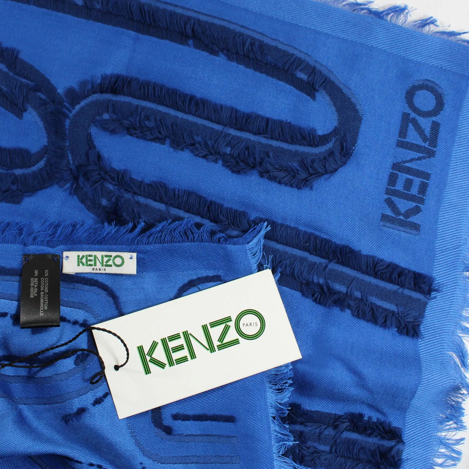 Kenzo Scarf Royal Blue Design - Large Cotton Silk Shawl FINAL SALE