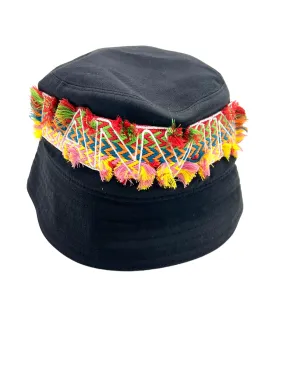 Lanvin Black Colorful Fringe Logo Size 60 Bucket Hat