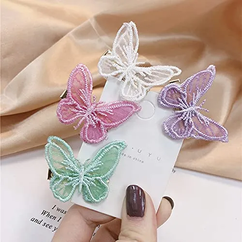 Melbees by Yellow Chimes Hair Clips for Girls 4 Pcs Hairclips Emrioded Mesh Butterfly Hair Clips for Kids Hair Accessories for Toddlers and Kids