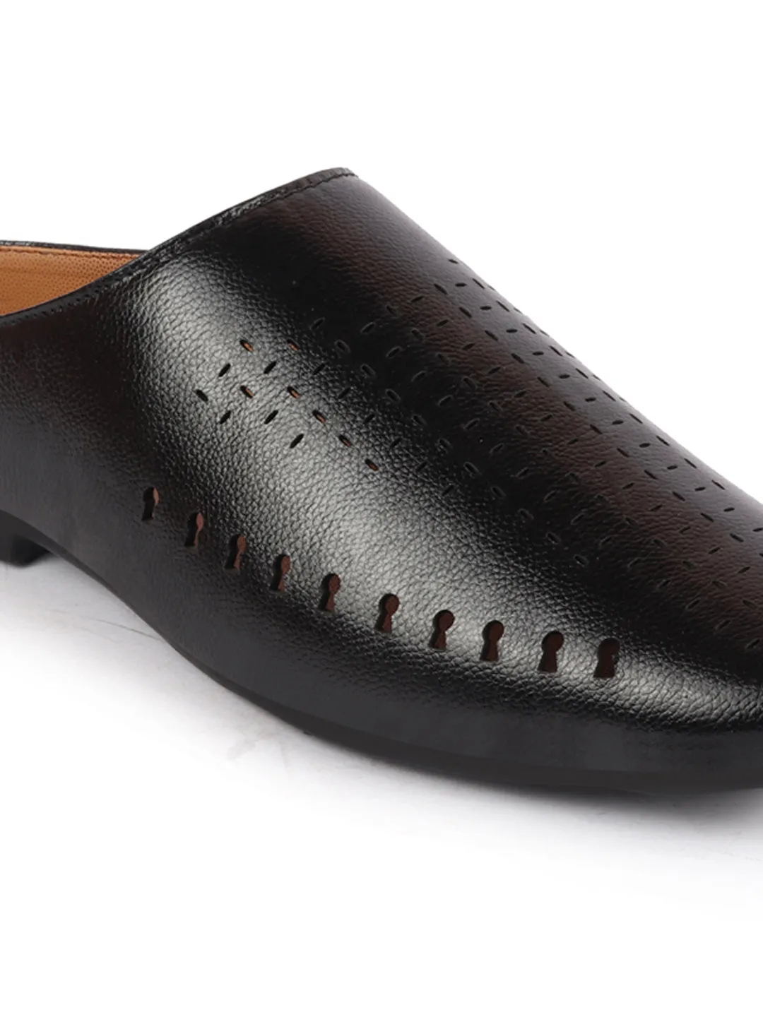 Men Black Back Open Slip On Ethnic Mules Wedding Shoes