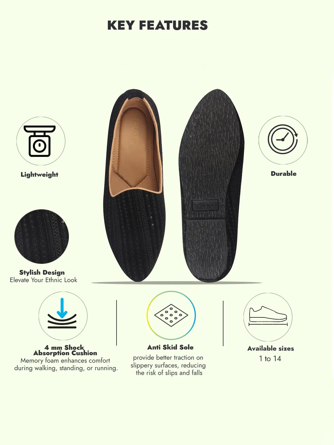 Men Black Embroidery Sequin Ethnic Slip On Juttis and Mojaris for Wedding|Festive Slip-On For Kurtas|Traditional Sherwani Shoes