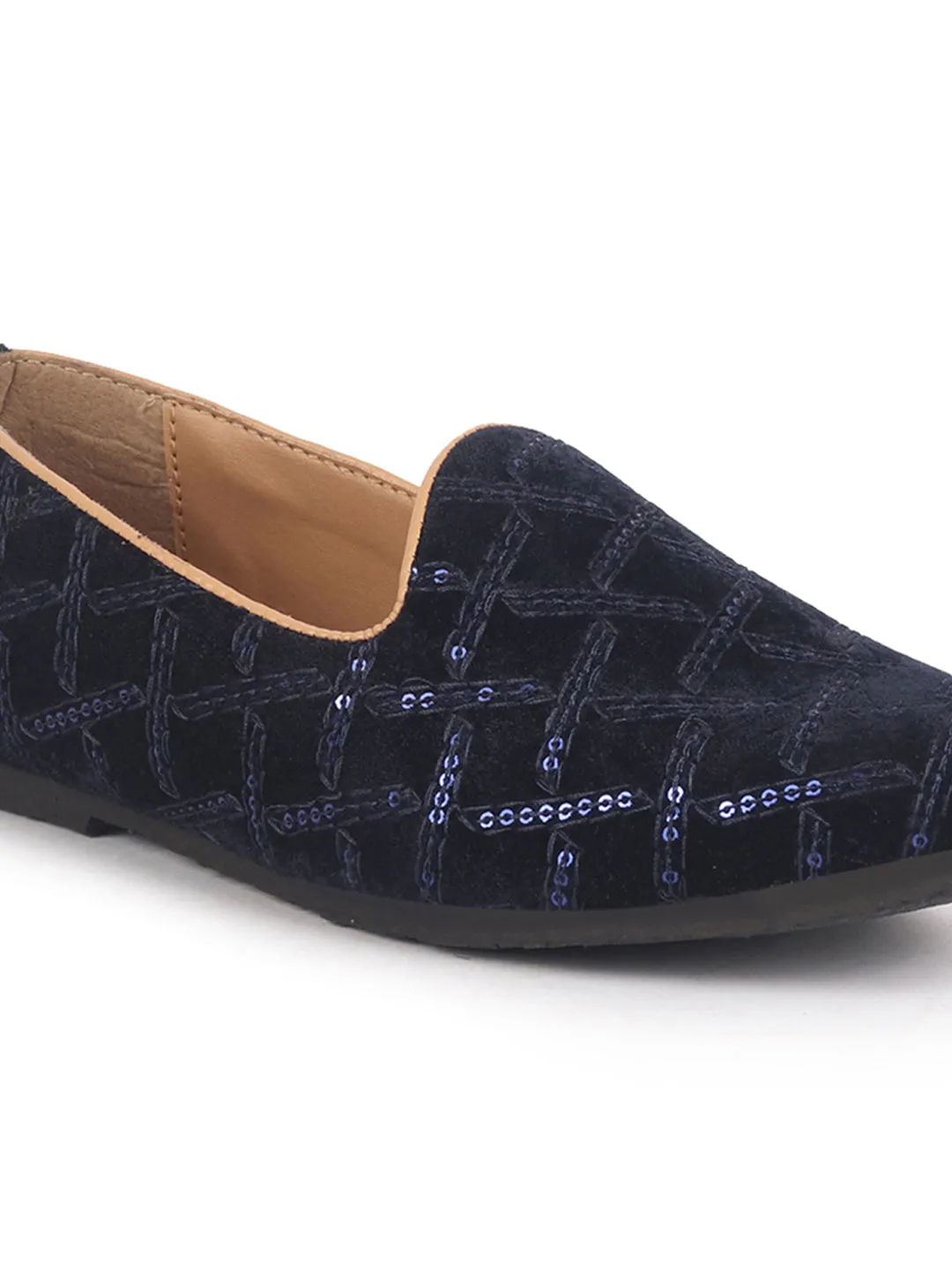 Men Blue Embroidery Sequin Ethnic Slip On Juttis and Mojaris for Wedding|Traditional Sherwani Shoes|Festive Slip-On For Kurtas