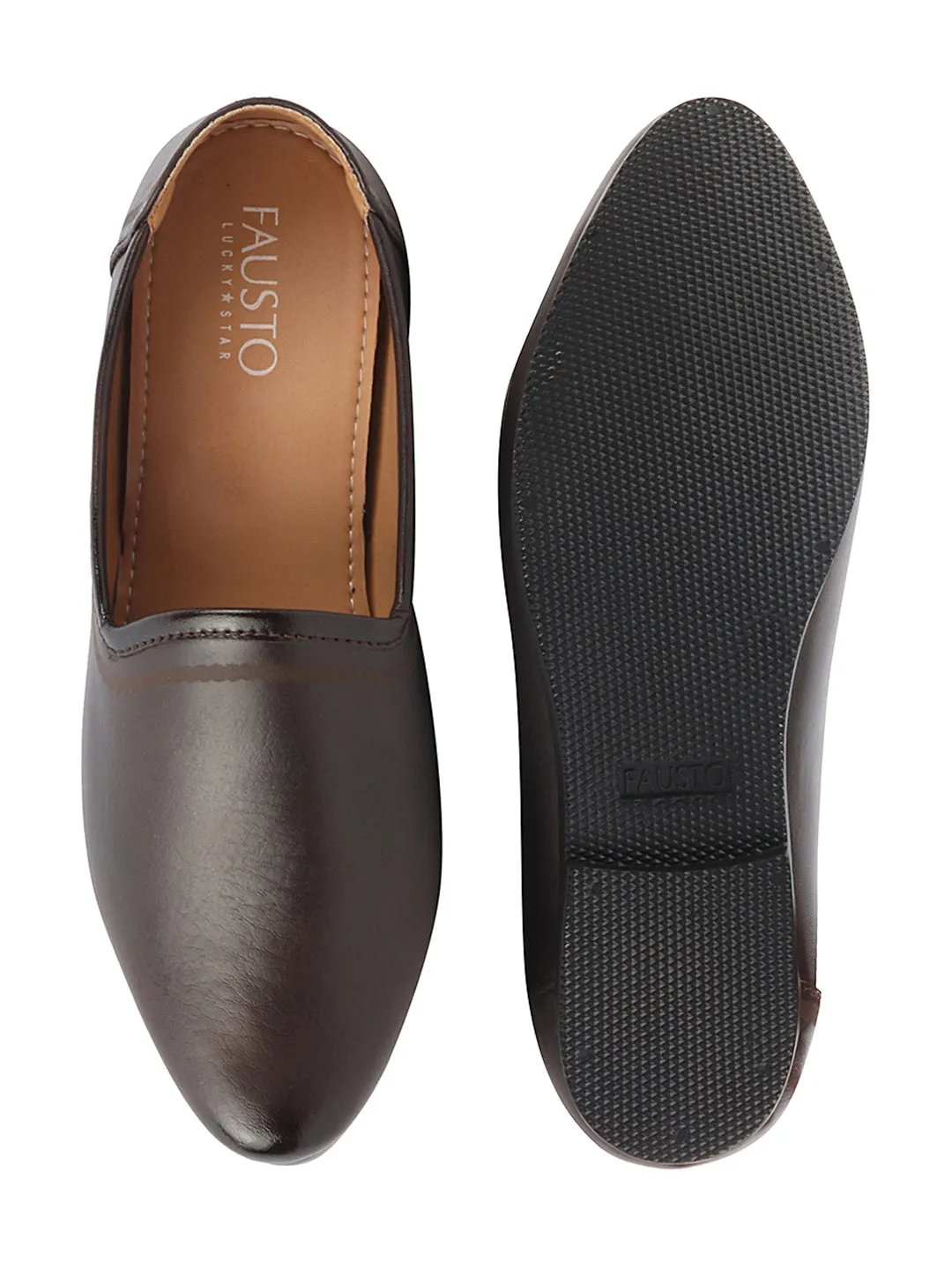 Men Brown Ethnic Slip-On Lightweight Jutis & Mojaris