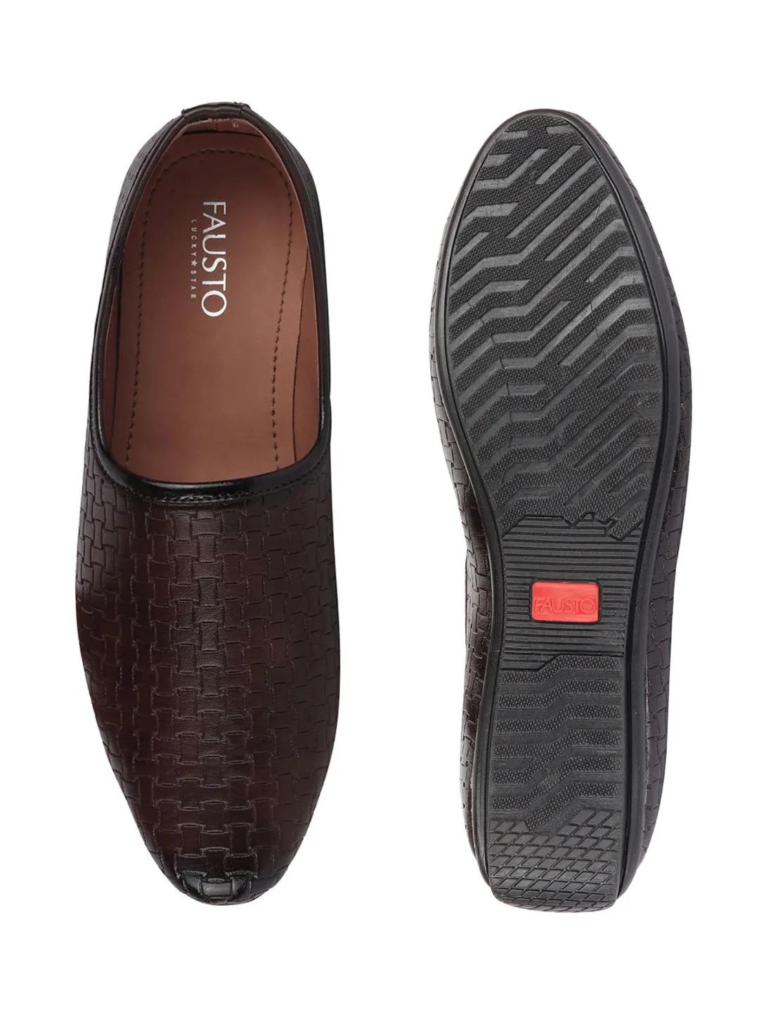 Men Brown Ethnic Slip-On Regular Styling Jutis & Mojaris