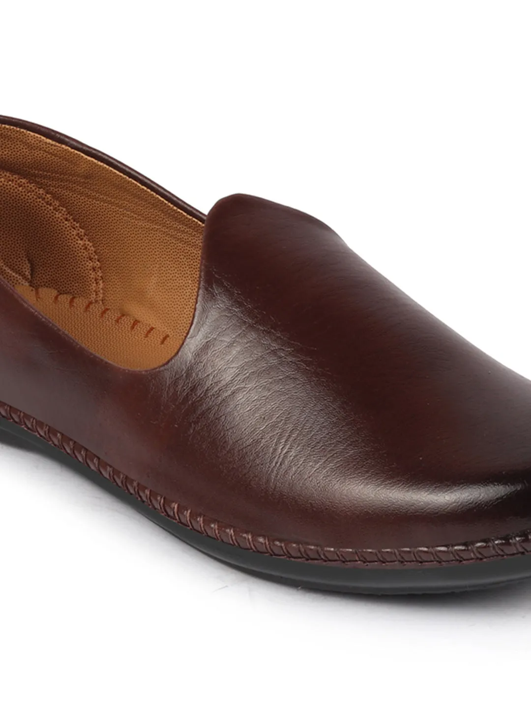 Men Brown Ethnic Slip On Stylish Stitched Jutis