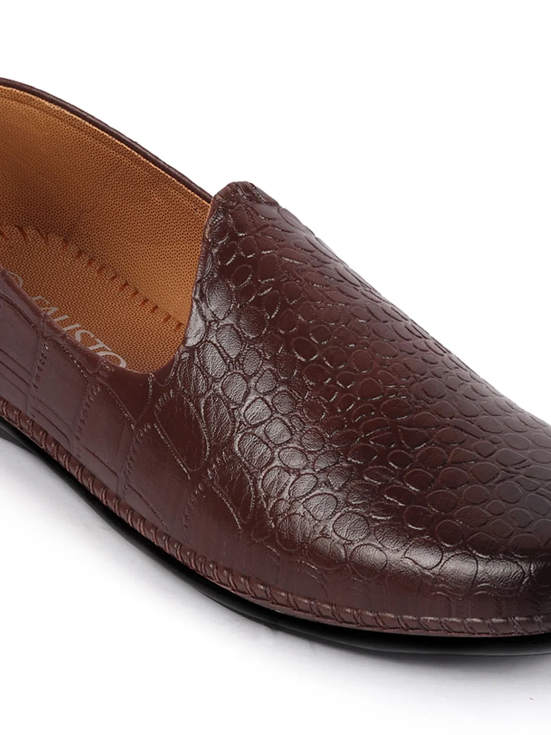 Men Brown Ethnic Slip On Trending Stitched Jutis