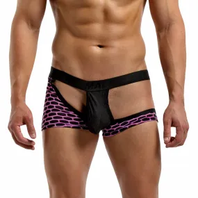 Mens Cutout Half Moon Short Black and Purple