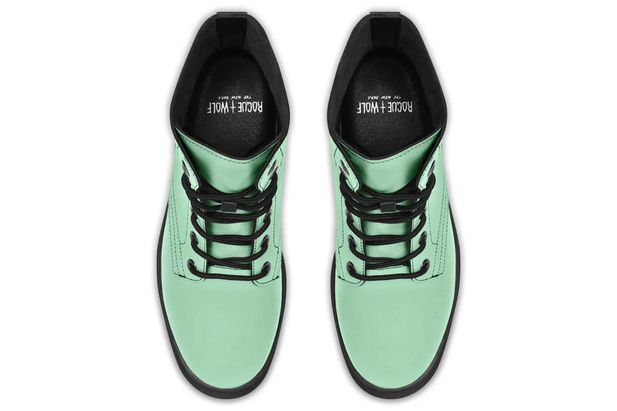 Mint Green Boots - Vegan Leather Doc-Style Boots with Durable Stitched on Soles