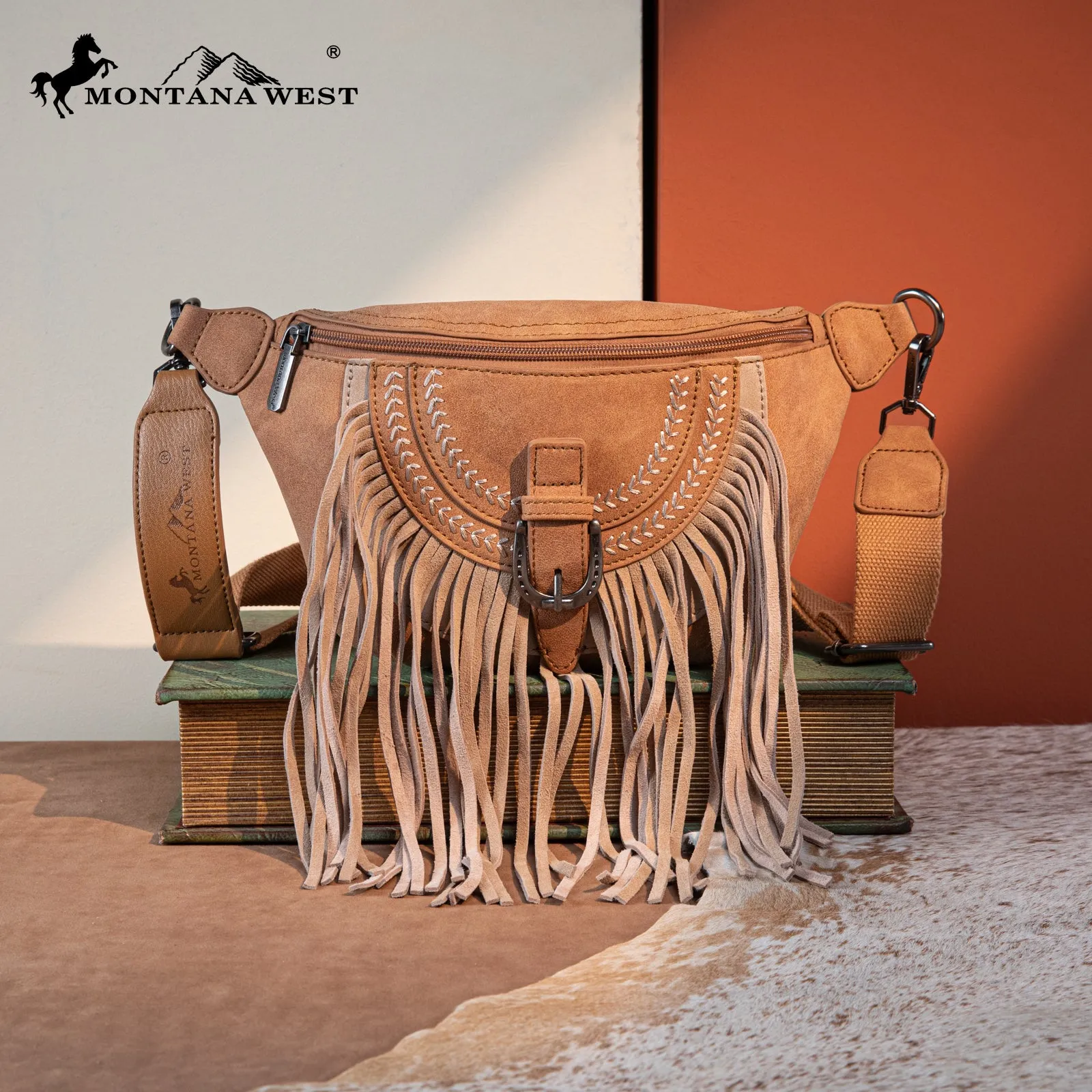 MW1289-194 Montana West Buckle Fringe Collection Fanny Pack