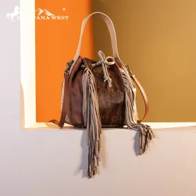 MWF1046-205S Montana West Hair-On Cowhide Drawstring Hobo/Crossbody - Brown