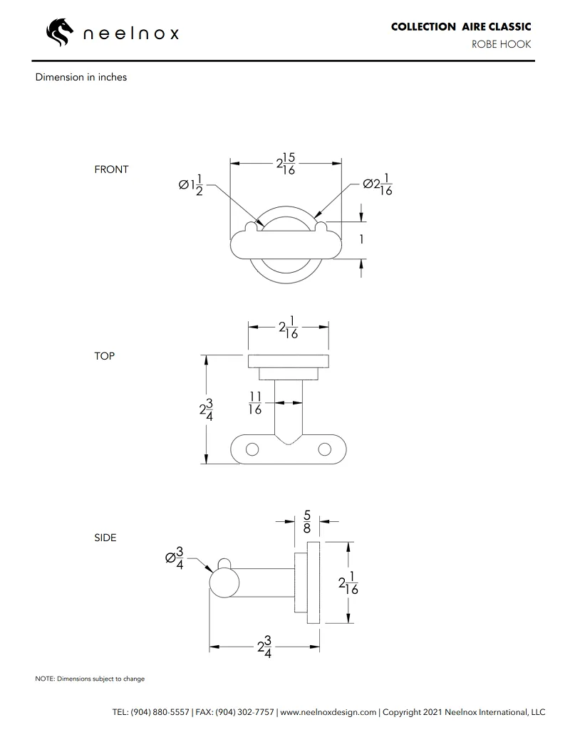 Neelnox - Collection Aire Classic - Robe Hook Double - AIC-RHD1