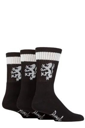 Pringle 3 Pc Men's Half Cushioned Sports Socks - Black w Lion Jacquard