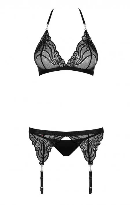 Sexy Luxury Black Lace 3 Piece Bra Set