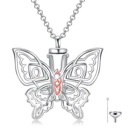 Sterling Silver Butterfly Filigree Urn Necklace for Ashes