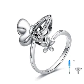 Sterling Silver Open Butterfly Urn Ring Ring for Ashes