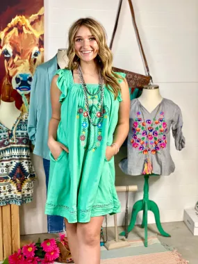 The Summer Mint Embroidered Dress