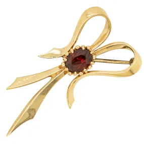 Vintage 9ct Yellow Gold Garnet Bow Brooch