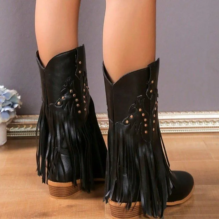 Western Embroidered Tassel Boots