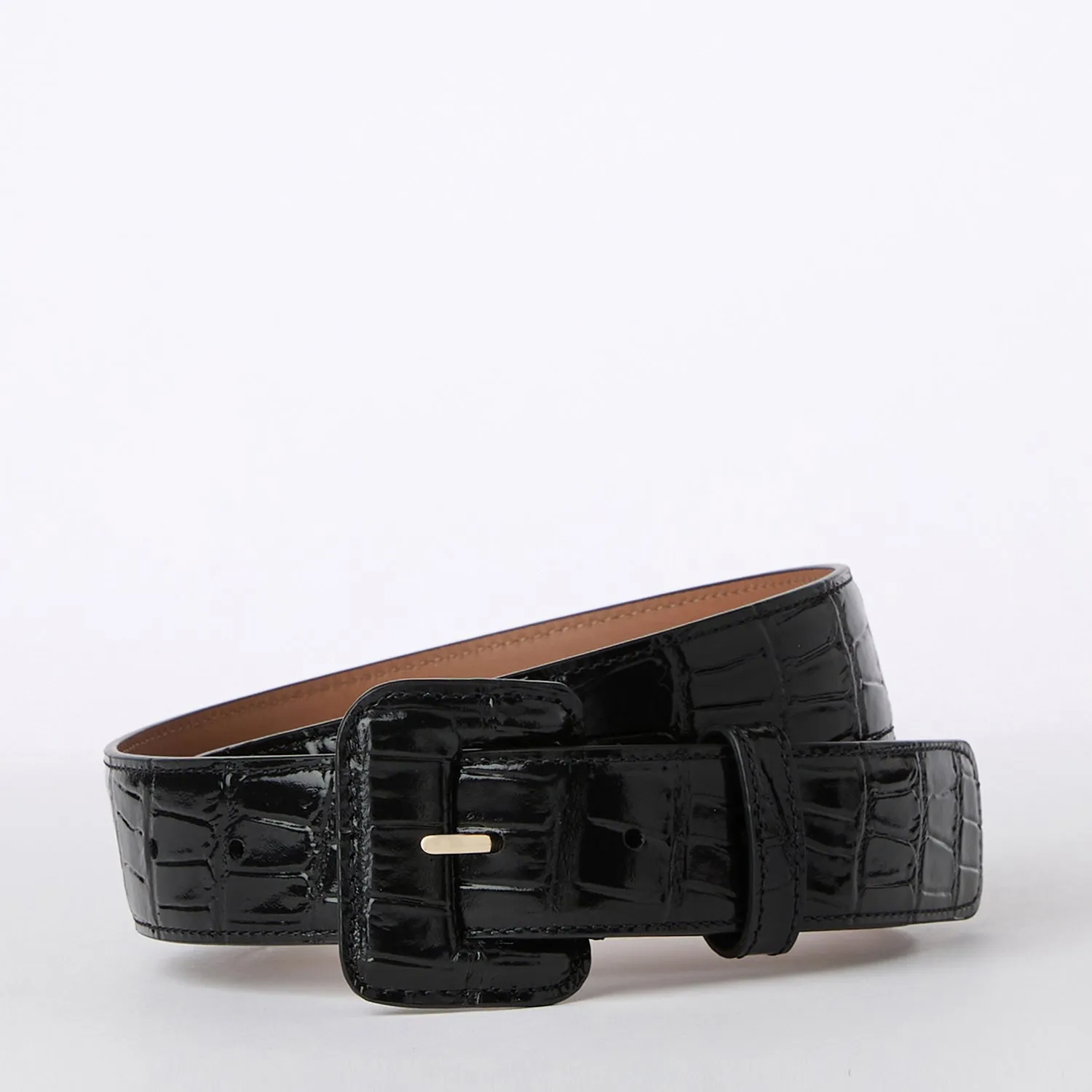 Wide Covered Leather Buckle Belt