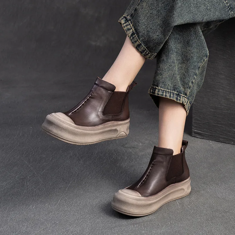 Women Minimalism Leather High-Top Platform Casual Shoes